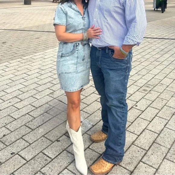 Entro Denim Belted Dress Size Small. Pockets are braided lined. - Picture 6 of 6